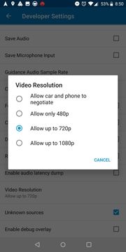 Enable video resolution in Android Auto