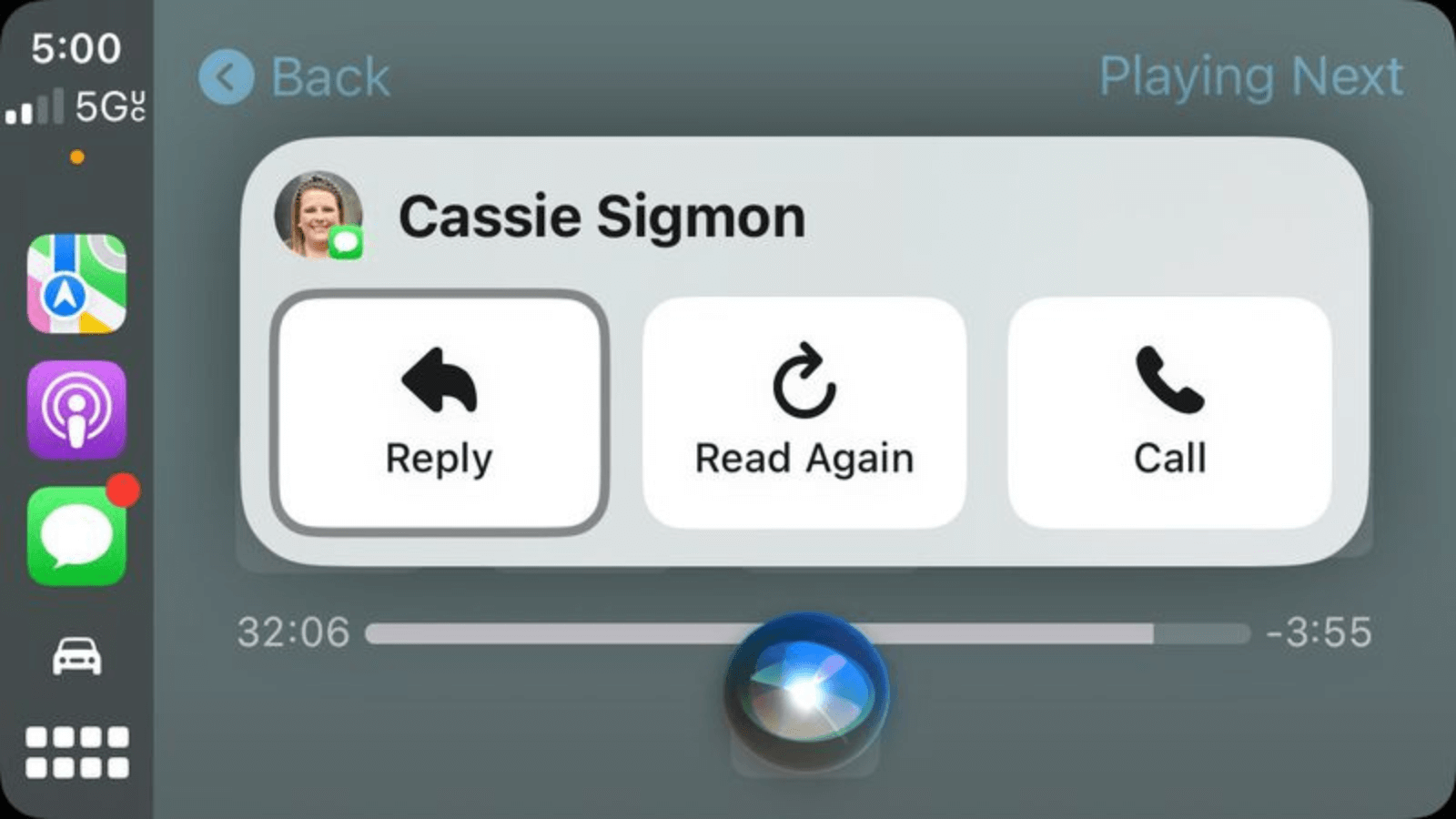 New messaging interface with bigger icons on iOS 17 CarPlay