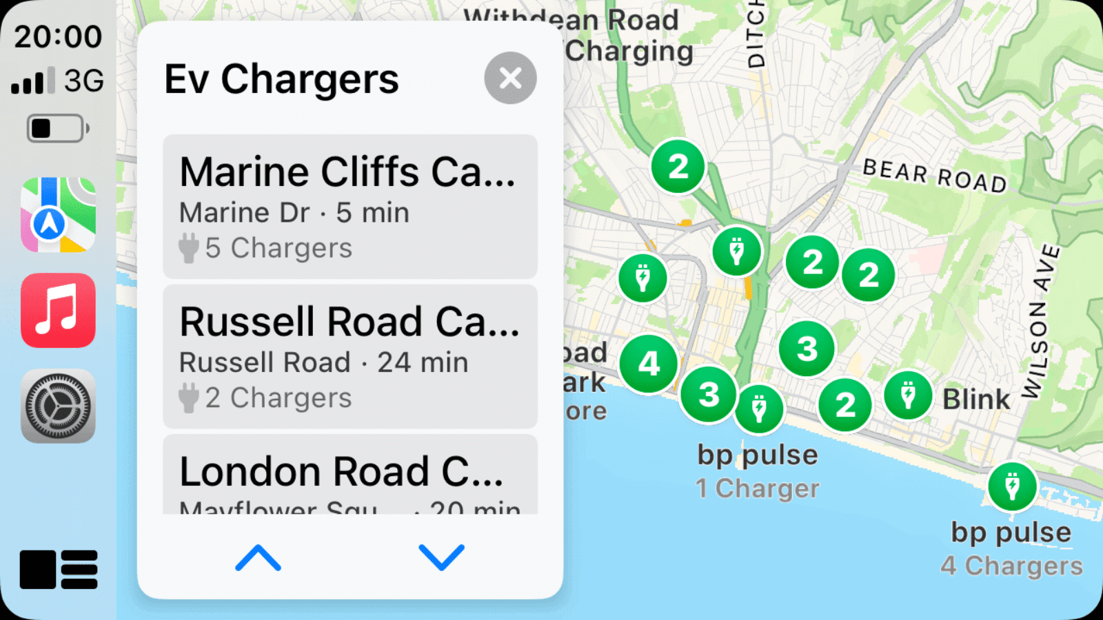 EV charging stations availability on iOS 17 CarPlay