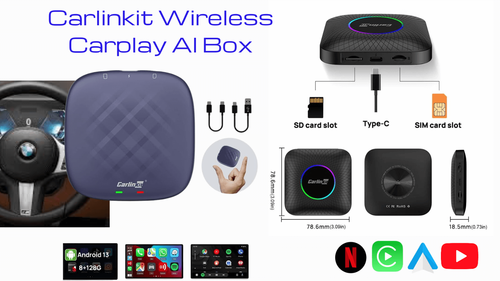 Carlinkit wireless CarPlay adapter for Netflix and Youtube video streaming